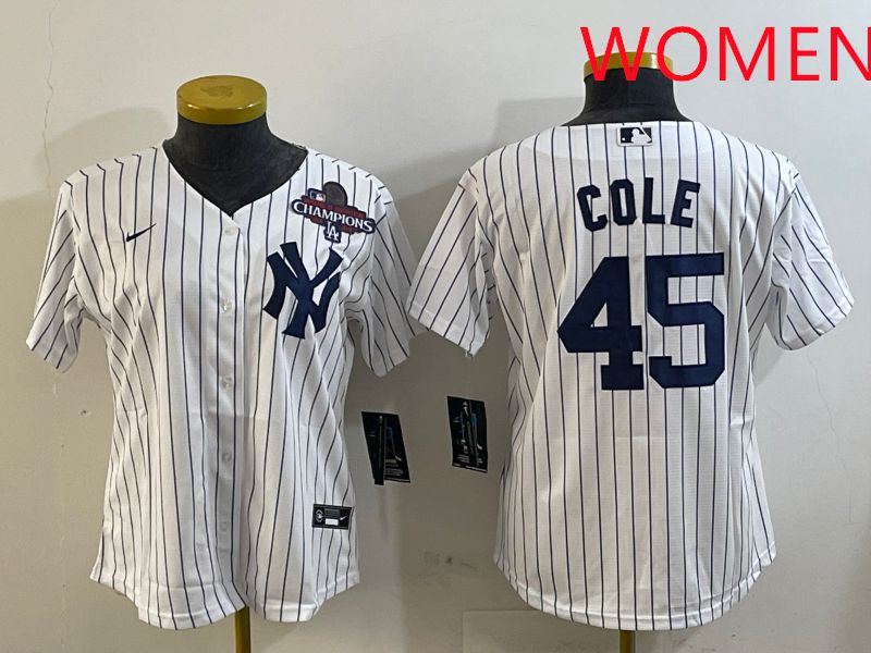 Women New York Yankees 45 Cole White Stripe Game 2025 Nike MLB Jersey style 4
